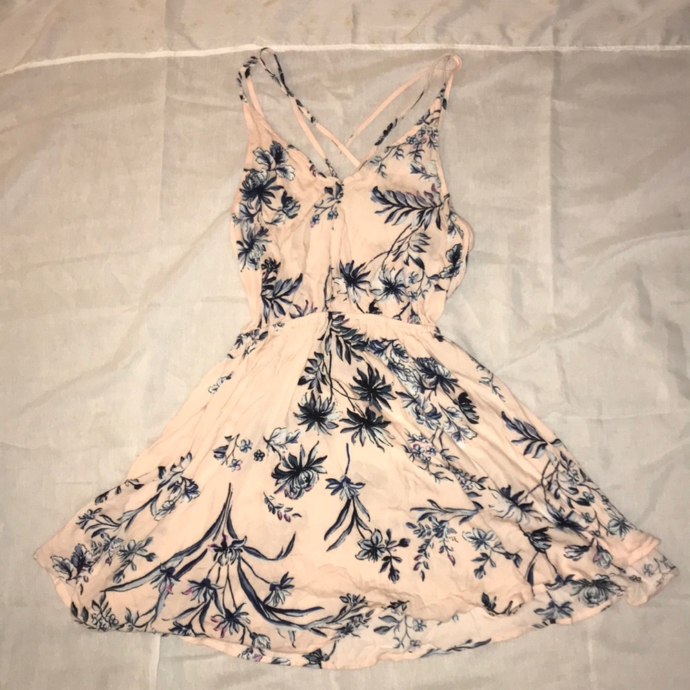 Blush pink floral dress.